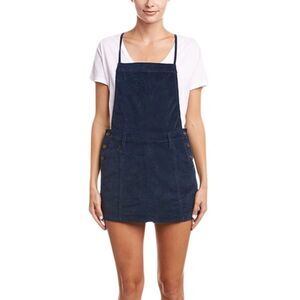 Free People Savannah Overall Mini Dress Size 8 Navy Velvet Pockets Boho Preppy